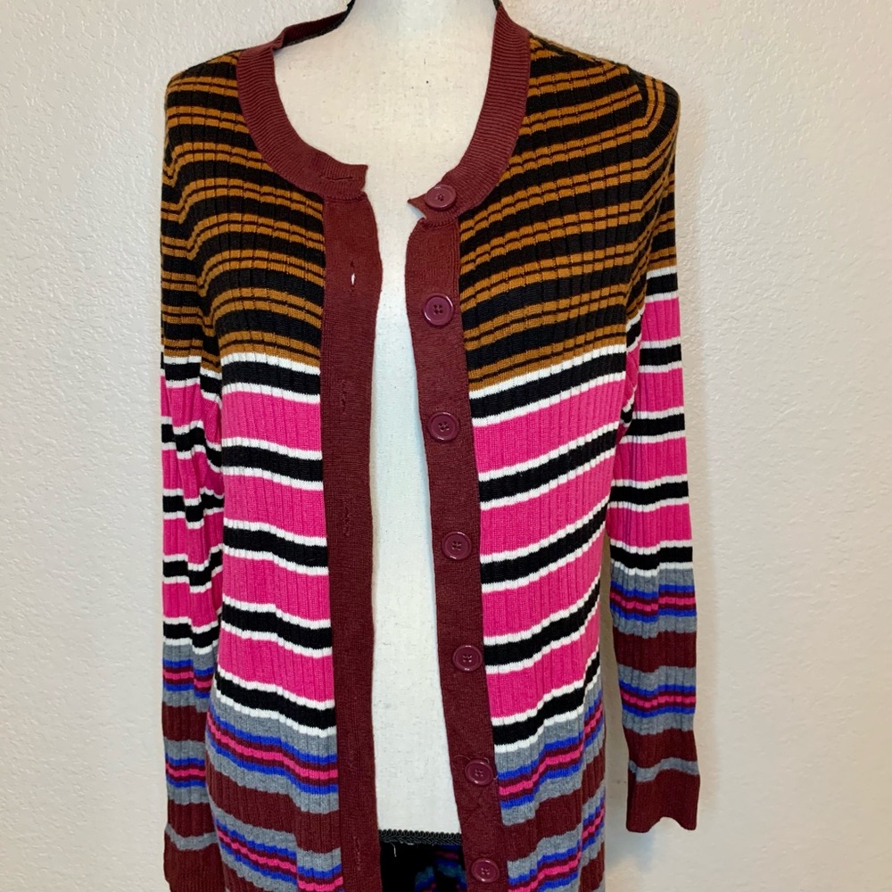 Lane Bryant Fitted Button Front Striped Duster Cardigan Multicolored Size 18/20 - Picture 5 of 15